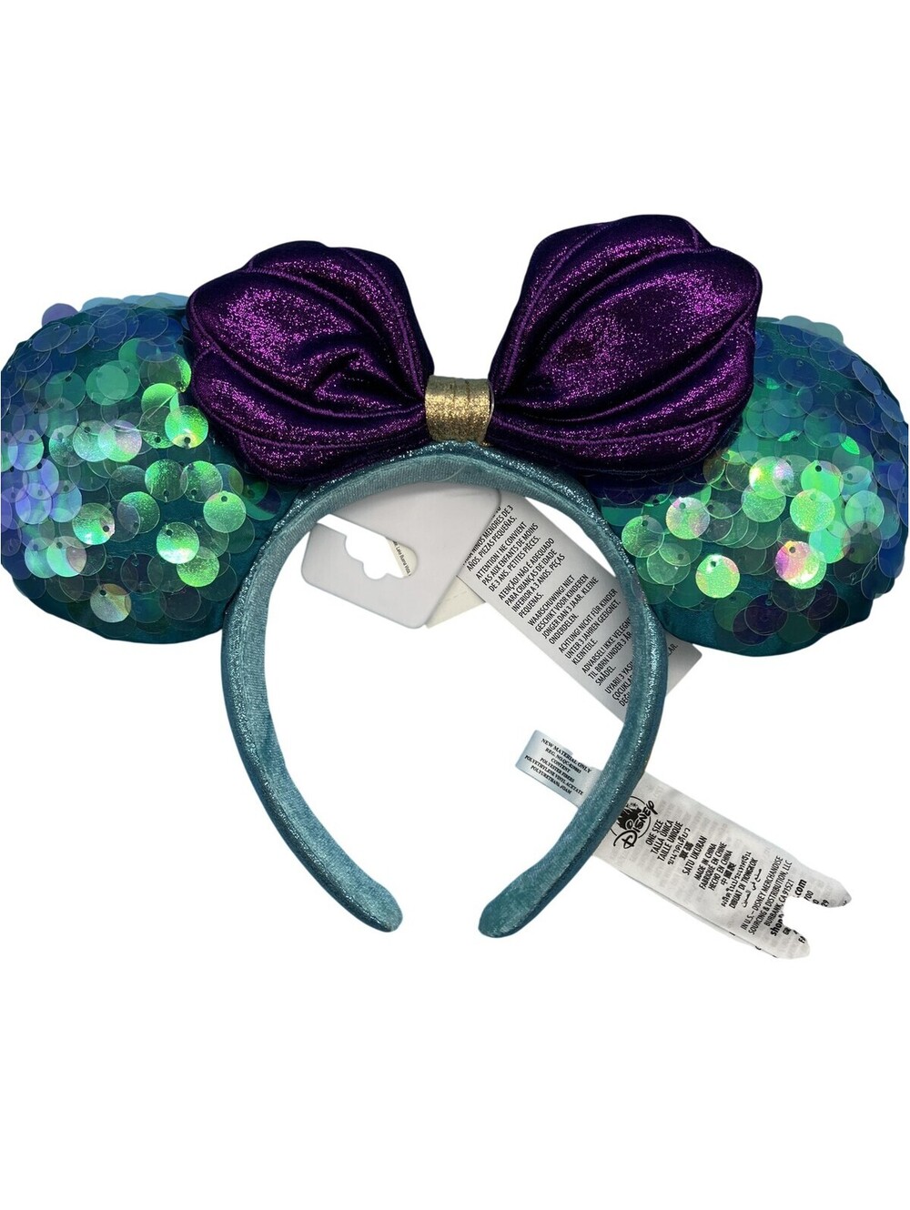 Disney Ariel Mermaid Ear Headband Adult M Ears Teal Purple Multicolor Bow